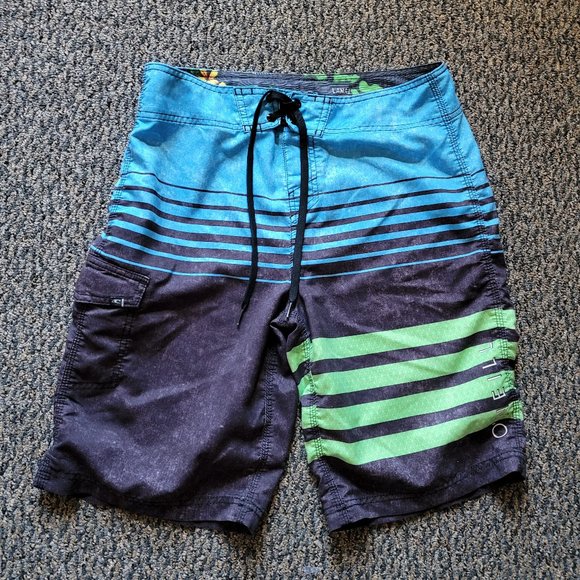 O'Neill Hybrid Lanai Blue Green Striped Board Shorts Size 30 - Picture 1 of 11